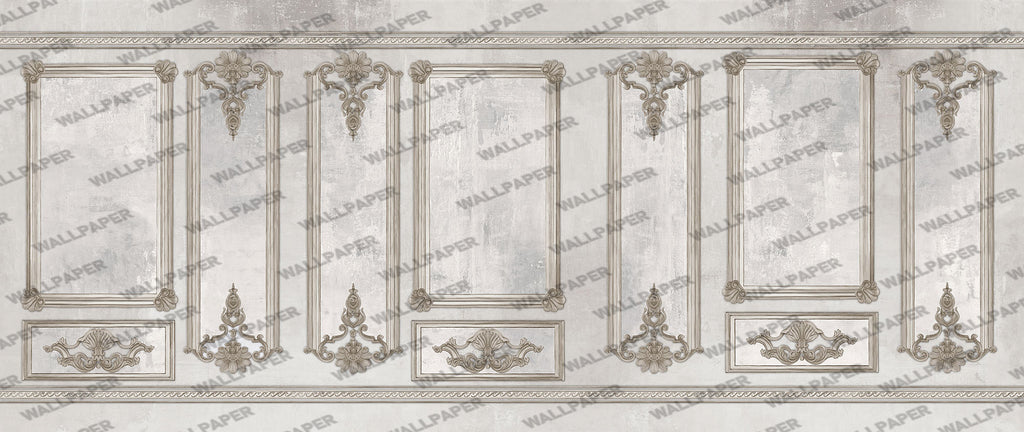 Distressed Wall Panel Wallpaper : Classic Grey Molding Mural - View 2