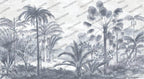 Blue Banana Palm Wallpaper : Grey Engraved Tropical Mural - flat design