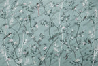 Teal Country Floral Wallpaper : Chinoiserie Bird Linen Mural - View 2