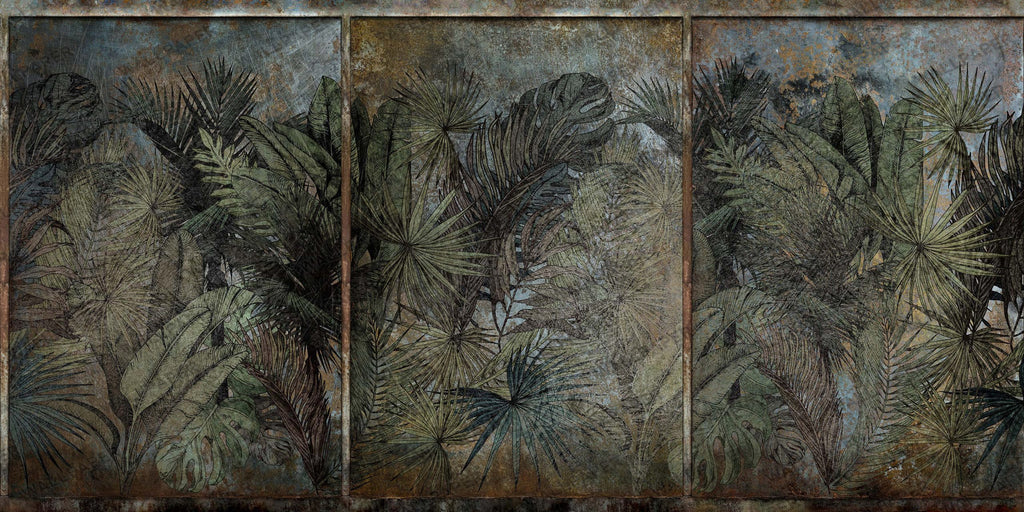 Distressed Palm Leaf Wallpaper : Sketched Tropical Frond Mural - View 2