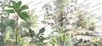 Green Tropical Tree Wallpaper : Watercolor Forest Mural - flat design