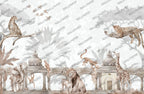 Lions in the Garden Wallpaper : Classical Arches Animal Mural - View 2