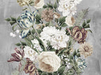 White Peony Bouquet Wallpaper : Grey Vintage Floral Mural - flat design