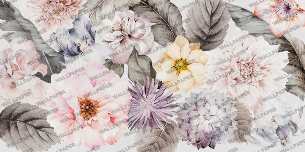 Pink Peony Garden Wallpaper : Oversized Watercolor Flower Mural - flat design
