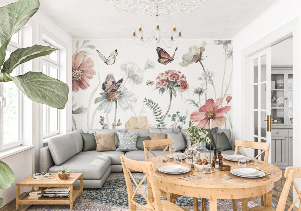 Wildflower Butterfly Wallpaper : Daisy Meadow Floral Mural