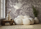 Grey Toile Forest Wallpaper : Engraved Lonely Woodland Mural - View 3