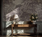 Grey Toile Forest Wallpaper : Engraved Lonely Woodland Mural - View 5