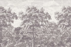 Grey Toile Forest Wallpaper : Engraved Lonely Woodland Mural - View 2