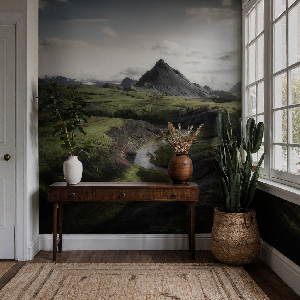 Green Valley River Wallpaper : Mountain Landscape Mural - View 3