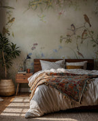 Spring Wildflower Wallpaper : Painted Birds and Blooms Mural - View 5