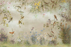 Spring Wildflower Wallpaper : Painted Birds and Blooms Mural - View 2