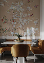 Beige Magnolia Branch Wallpaper : Spring Blossom and Bird Mural - View 6