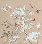Beige Magnolia Branch Wallpaper : Spring Blossom and Bird Mural - View 2