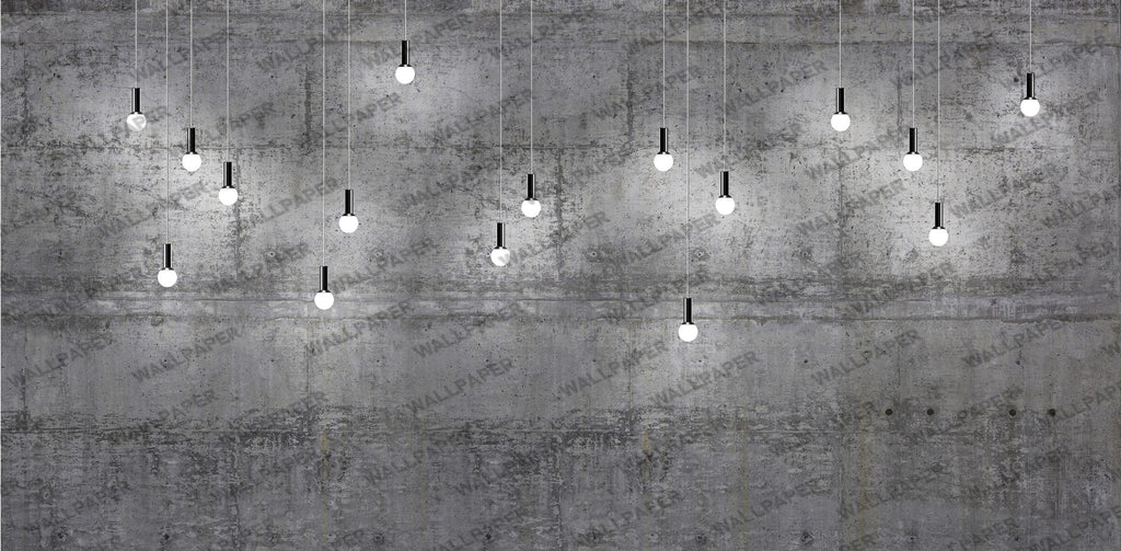 Concrete Wall Light Wallpaper : Industrial Bulb Mural - flat design