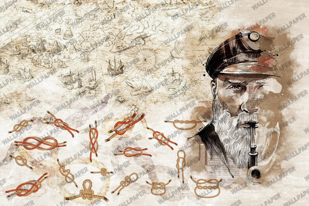 Old Sailor Wallpaper : Vintage Nautical Map Knots Mural - View 2