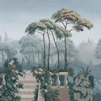 Misty Forest Wallpaper : Grey Green Tree Trunk Mural - View 2