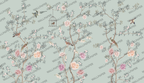 Sage Chinoiserie Bird Wallpaper : Pink Peony Branch Mural - flat design