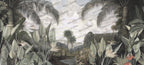 Tropical Lake Wallpaper : Grey Green Vintage Palm Mural - flat design