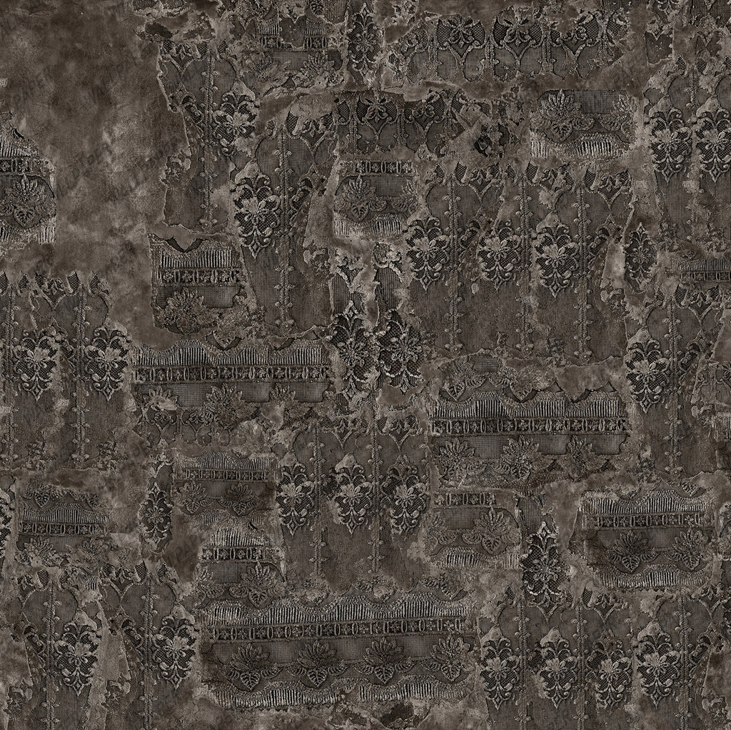 Distressed Lace Concrete Wallpaper : Taupe Plaster Damask Mural - View 5