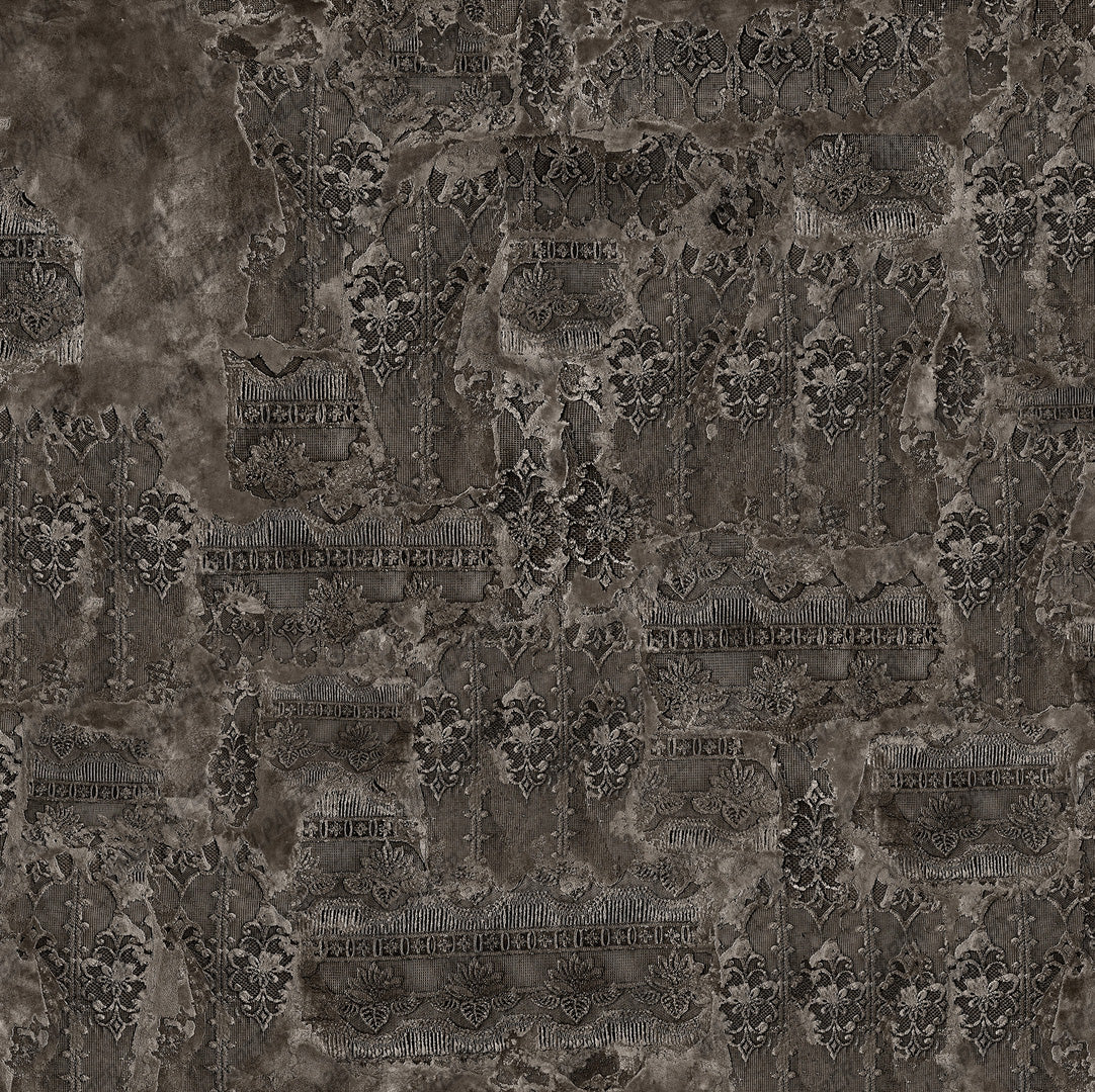 Distressed Lace Concrete Wallpaper : Taupe Plaster Damask Mural - View 5