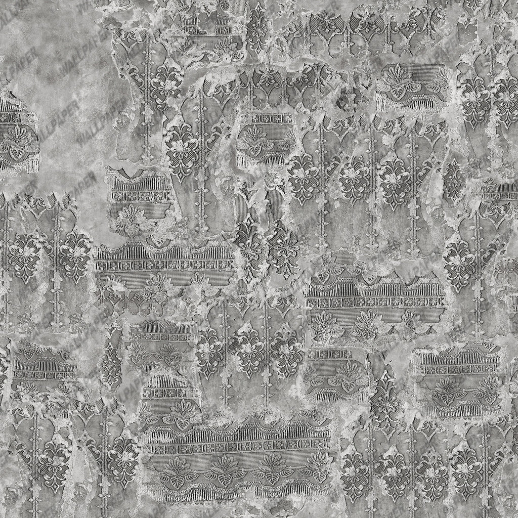 Distressed Lace Concrete Wallpaper : Taupe Plaster Damask Mural - View 3