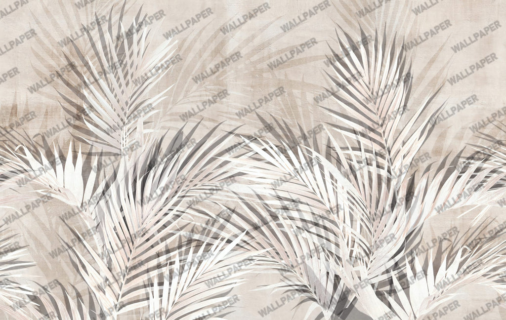 Pale Palm Leaf Shadow Wallpaper : Neutral Botanical Mural - View 2