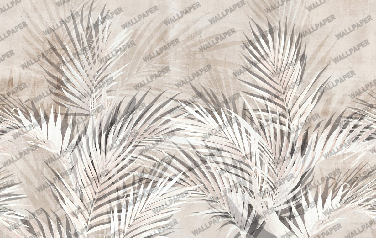 Pale Palm Leaf Shadow Wallpaper : Neutral Botanical Mural - View 2