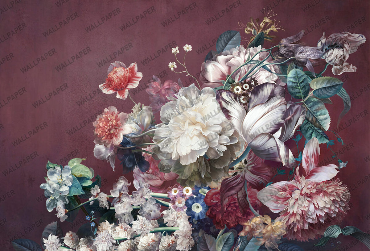 Large Peony Wallpaper : Burgundy Oversized Bloom Mural - View 2