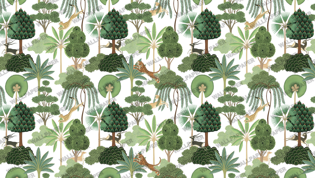 Topiary Tree Pattern Wallpaper : Green Garden Repeat - flat design