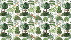 Topiary Tree Pattern Wallpaper : Green Garden Repeat - flat design