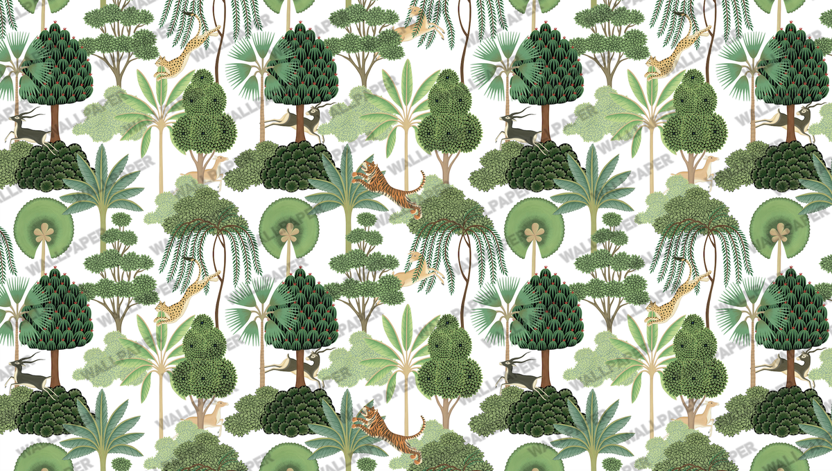 Topiary Tree Pattern Wallpaper : Green Garden Repeat - flat design