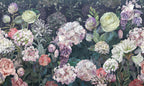Large Rose Bouquet Wallpaper : Dark Green Peony Mural - flat design