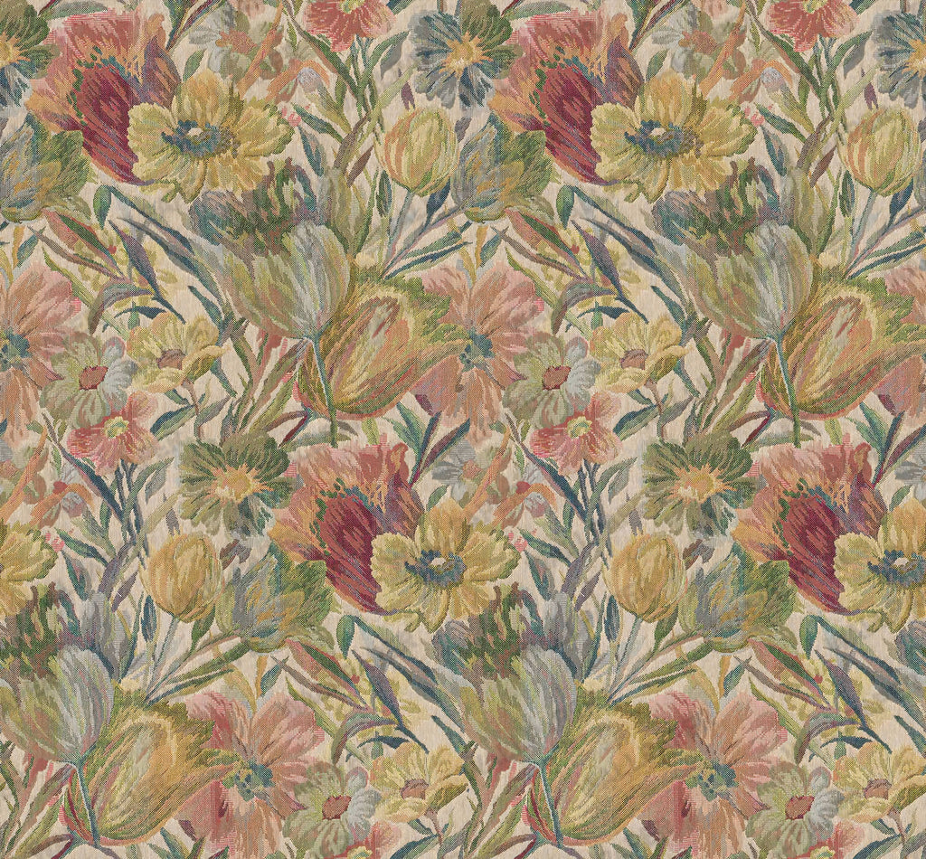 Soft Tapestry Floral Wallpaper : Needlepoint Flower Pattern - flat design