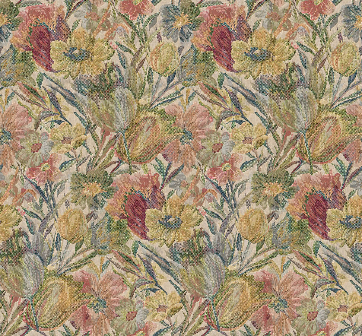 Soft Tapestry Floral Wallpaper : Needlepoint Flower Pattern - flat design
