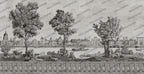 Grey Chateau Landscape Wallpaper : Vintage River Scenic Mural - flat design