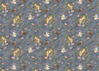 Woodland Bunny Wallpaper : Slate Blue Owl Rabbit Floral Pattern - flat design