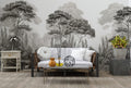 Etched Forest Wallpaper : Black And White Engraved Trees Mural