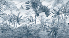 Blue Tropical Sketch Wallpaper : Soft Blue Jungle Leaf Mural - View 2