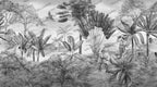 Grey Tropical Sketch Wallpaper : Black And White Jungle Mural - View 2