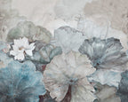 Turquoise Lotus Wallpaper : Soft Watercolor Lily Pad Mural - flat design