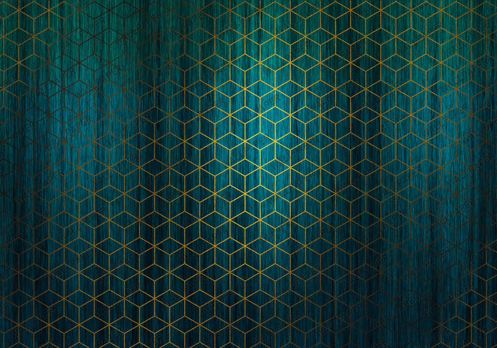 Teal Gold Hexagon Wallpaper : 3D Geometric Mural - flat design