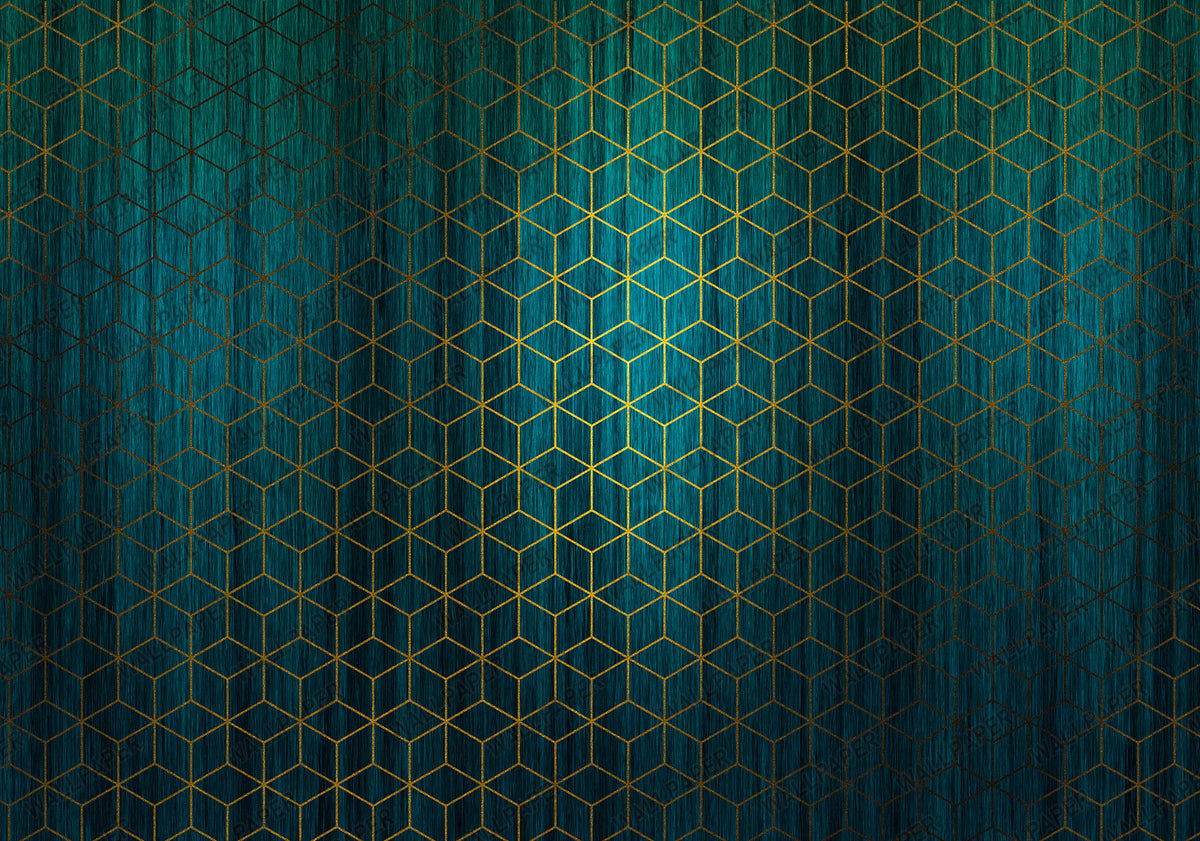 Teal Gold Hexagon Wallpaper : 3D Geometric Mural - flat design