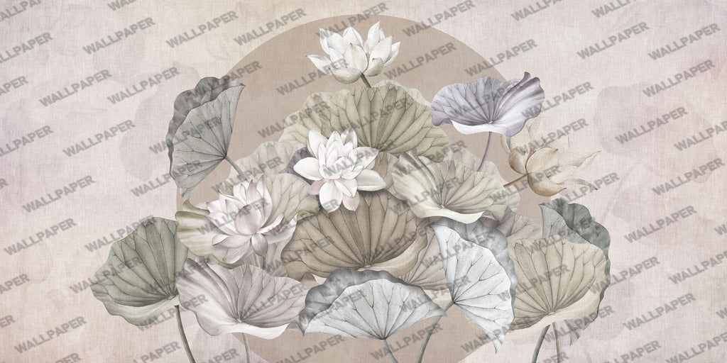 Blush Lotus Wallpaper : Large Lotus Flower Leaf Mural - flat design