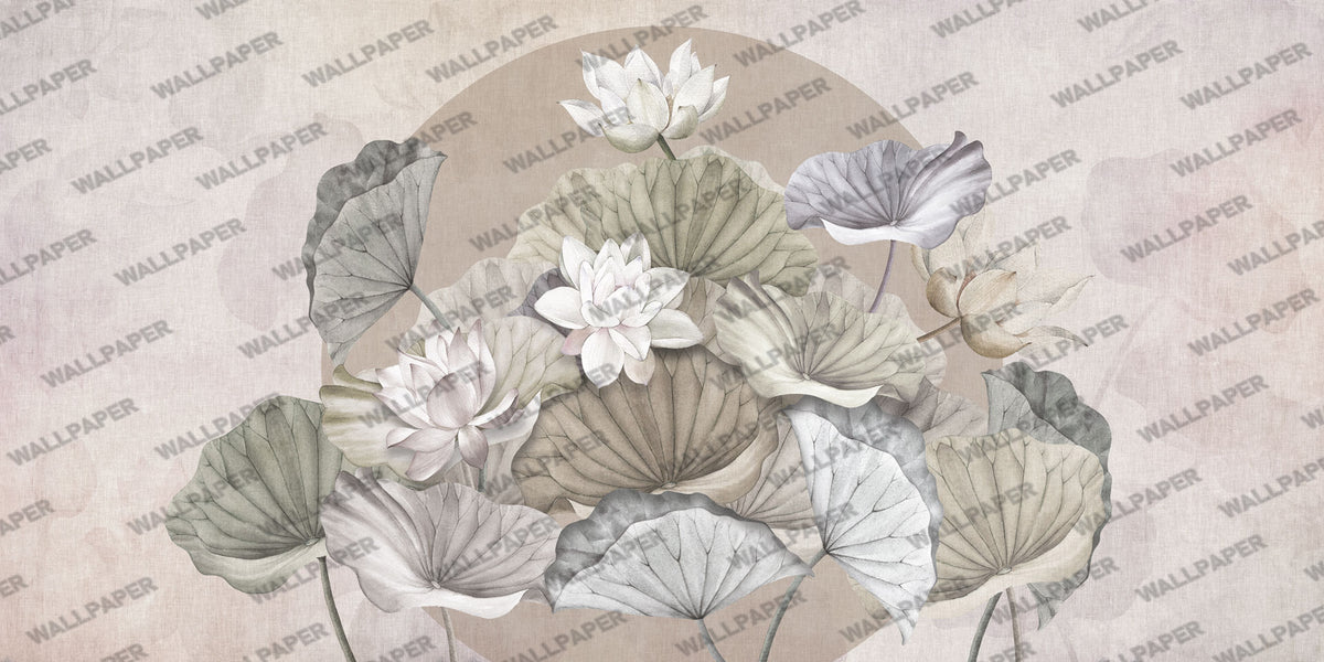 Blush Lotus Wallpaper : Large Lotus Flower Leaf Mural - flat design