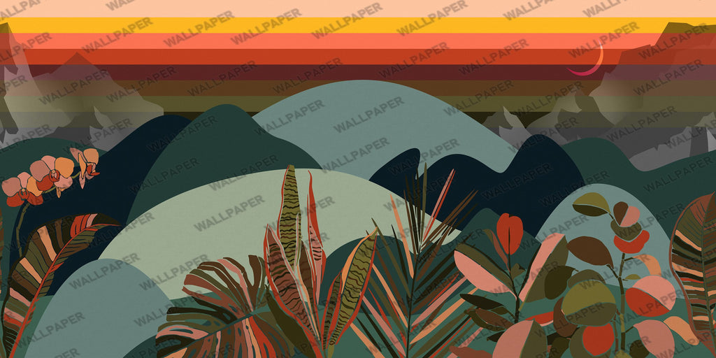 Retro Mountain Wallpaper : Colorful Geometric Hills Mural - View 2