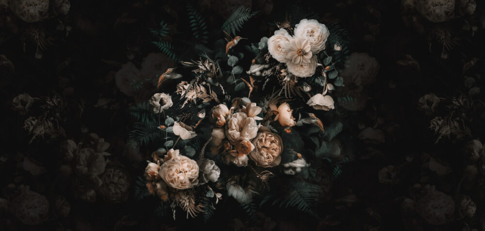 Dark Floral Wallpaper : Moody Peony Rose Bouquet Mural - View 2