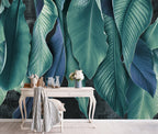 Teal Leaf Wallpaper : Large Tropical Leaves Mural