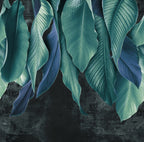 Teal Leaf Wallpaper : Large Tropical Leaves Mural - flat design