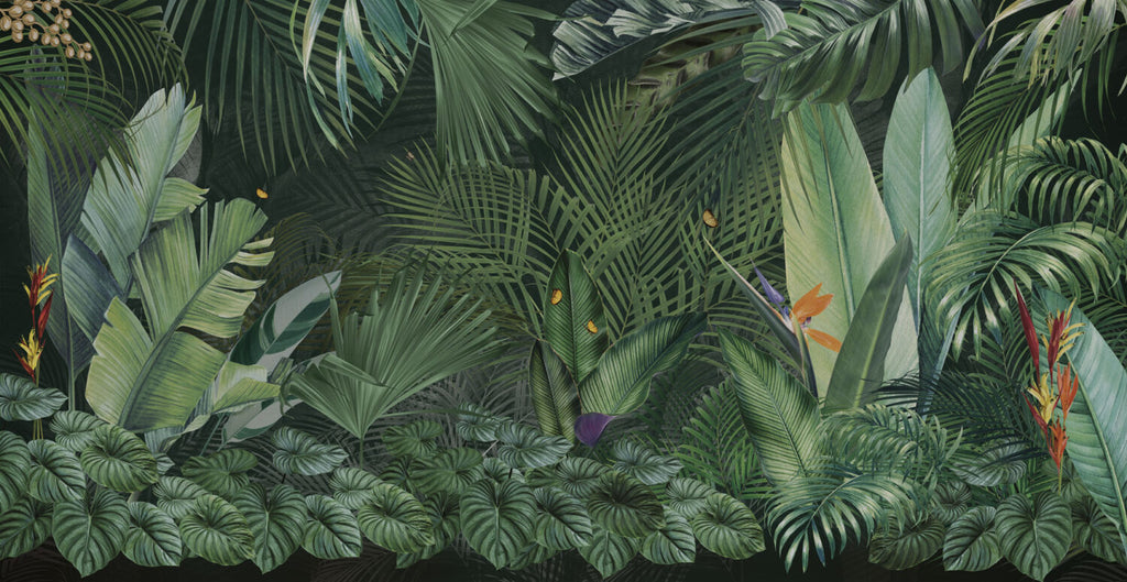 Large Tropical Leaves Wallpaper : Dark Green Jungle Foliage Mural - View 2