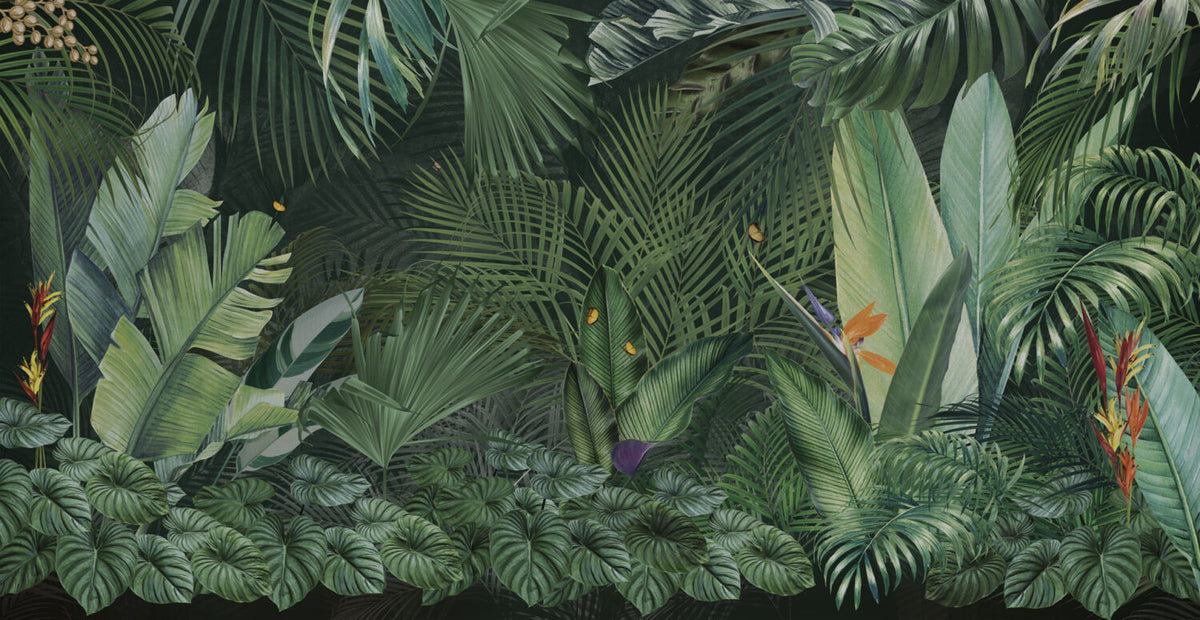Large Tropical Leaves Wallpaper : Dark Green Jungle Foliage Mural - View 2